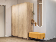 Шкафы распашные, Шкаф складной Е1 Локер ("Гармошка" с системой Push to Move/Правый)162х52.5х220 см,с полками и двумя модулями