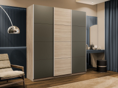 Шкафы-купе 3-х дверные, Шкаф-купе Эста 3-х дверный ДСП/Стекла хаки/Доводчик 270х66х240
