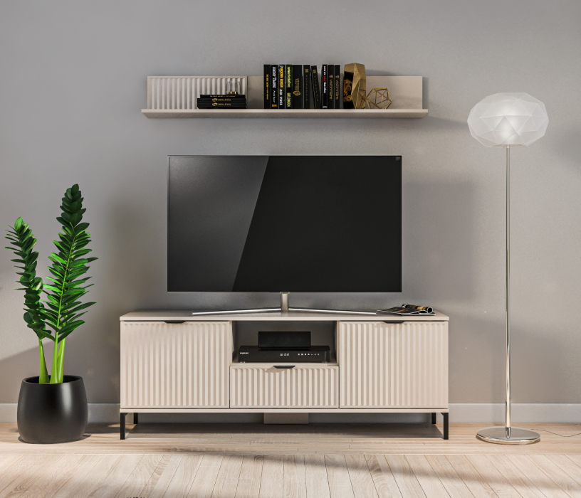 ТВ-тумбы, Тумба под ТВ с полкой для гостиной Турин Кашемир серый/МДФ Кашемир