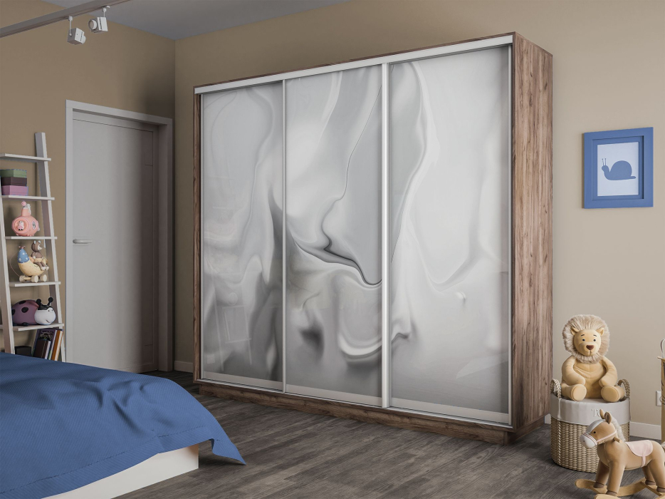 Шкафы-купе 3-х дверные, Шкаф-купе Экспресс 3-х дверный Фотопечать Шелк Стекла 210х60х220