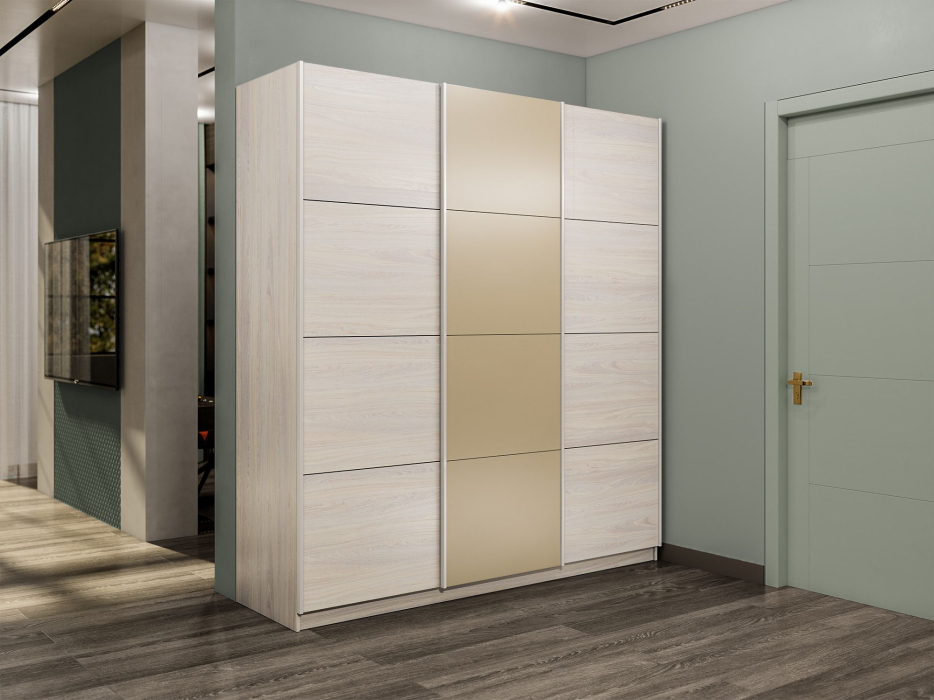 Шкафы-купе 3-х дверные, Шкаф-купе Прайм 3-х дверный Стекла фисташка/ДСП/Доводчики 210х57х230