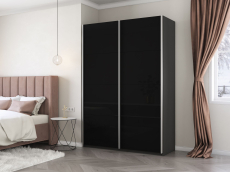 Шкафы-купе 2-х дверные, Шкаф-купе Прайм 2-х дверный Стекла черные/Доводчики 140х57х230