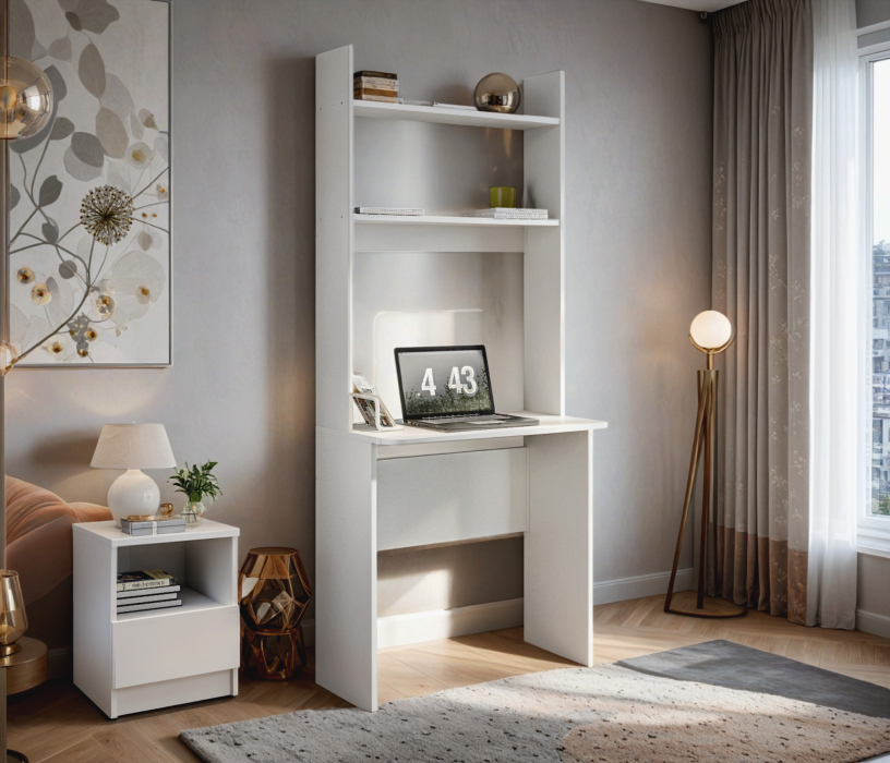 Прямые компьютерные столы, Комплект Альфа (тумба и стеллаж со столом), Белый