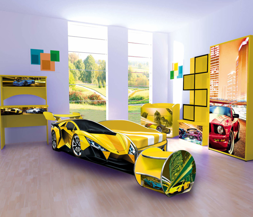 Кровати 160х80, Кровать машина детская ЛАМБА ЖЁЛТАЯ 4.0 - 160см