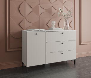 Комод Тренд СБ-3446 3 ящика, 1 дверь Белый Альпийский/Серый перламутровый