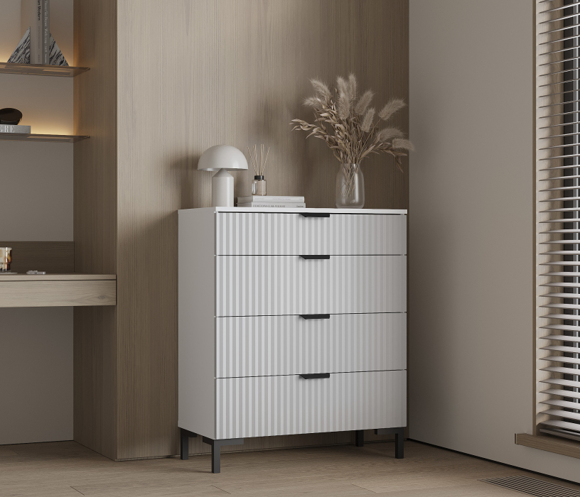 Комоды, Комод Тренд СБ-3444 4 ящика Белый Альпийский/МДФ Джаз Серый