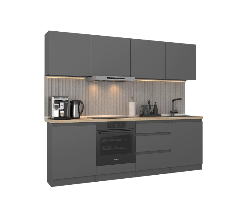 Кухонные гарнитуры, Кухонный гарнитур Леон прямой 240 см, диамант серый