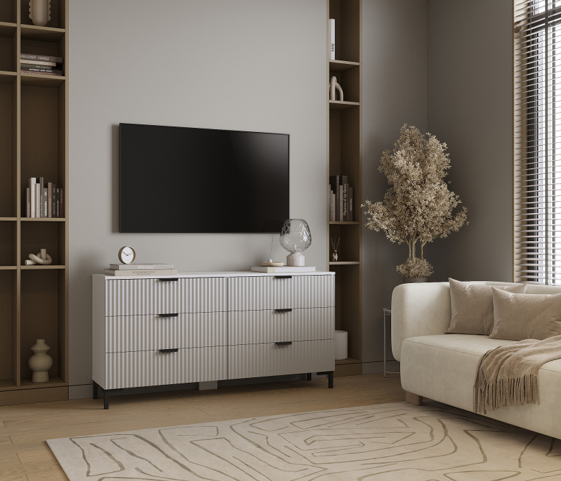 Комоды, Комод Тренд СБ-3442 6 ящиков Белый Альпийский/МДФ Джаз Серый