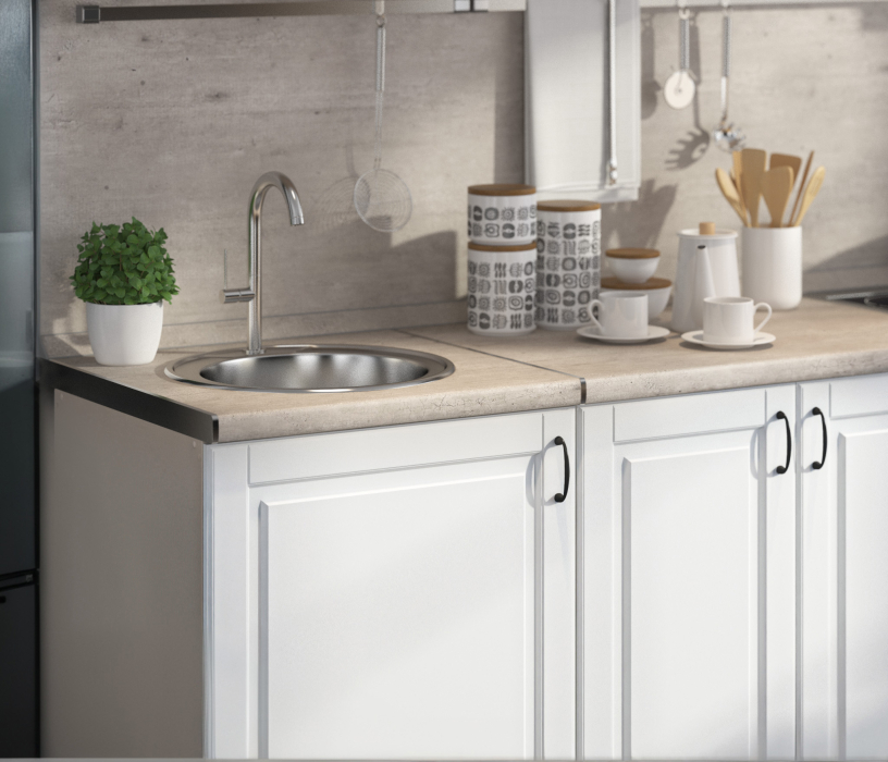 Кухонные гарнитуры, Регина24 Кухня Бежевый песок/МДФ Белоснежный/МетрополитанR5 (Комплект с мойкой)