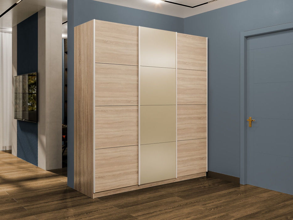 Шкафы-купе 3-х дверные, Шкаф-купе Прайм 3-х дверный Стекла фисташка/ДСП/Доводчики 210х57х230