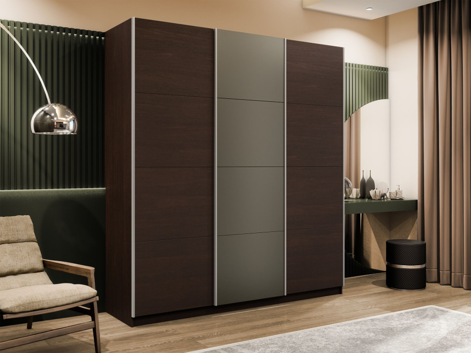 Шкафы-купе 3-х дверные, Шкаф-купе Эста 3-х дверный ДСП/Стекла хаки/Доводчик 240х66х240