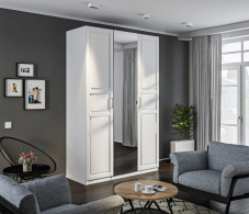 Для одежды, Шкаф 3-х дверный с зеркалом МАКС Белый/МДФ Белый матовый