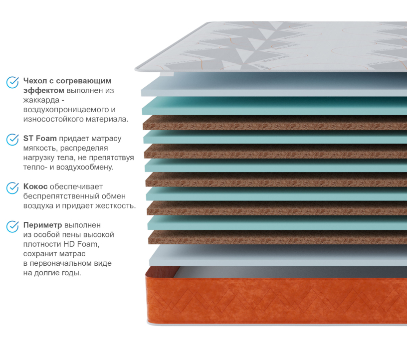 800 x 2000, Матрас Тропикана-Агама в чехле Warmer 800х2000