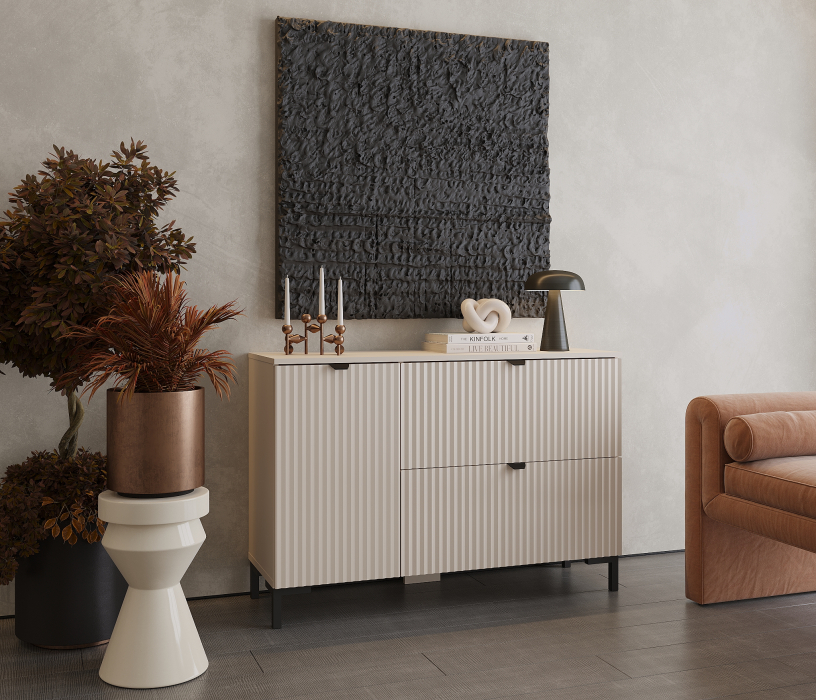 Комоды, Комод Тренд СБ-3447 2 ящика, 1 дверь Кашемир серый/МДФ Джаз Кашемир