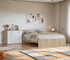 Спальные гарнитуры, Комплект Мамбо (кровать и комод), Дуб Сонома/Белый