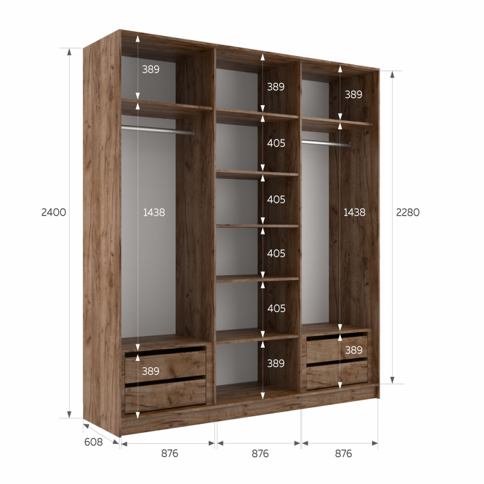 Шкафы-купе 3-х дверные, Шкаф-купе Эста 3-х дверный ДСП/Стекла пудра/Доводчик 270х66х240