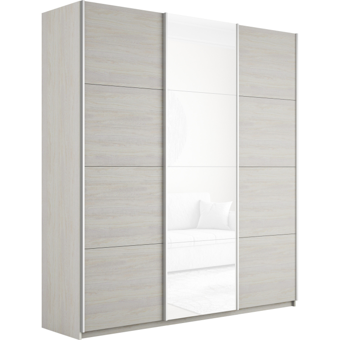 Шкафы-купе 3-х дверные, Шкаф-купе Прайм 3-х дверный ДСП/Стекло белое/Доводчики 180х57х230