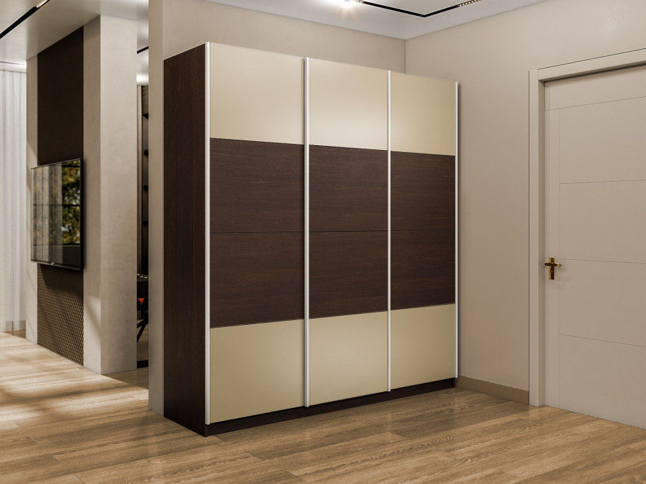 Шкафы-купе 3-х дверные, Шкаф-купе Эста 3-х дверный ДСП/Стекла фисташка/Доводчик 270х66х240