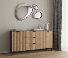 Комоды, Комод Тренд СБ-3443 3 ящика, 2 двери Диамант серый/МДФ Джаз Акация светлая