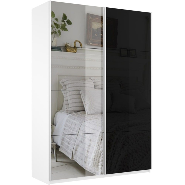 Шкафы-купе 2-х дверные, Шкаф-купе Прайм 2х дверный Зеркало/Стекло черное 140х57х230