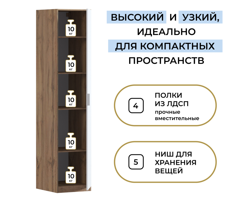 Для одежды, Шкаф однодверный Макс 500 мм, вариант №2 (ЛДСП, дуб вотан)