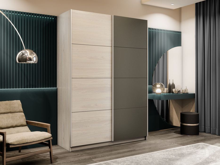 Шкафы-купе 2-х дверные, Шкаф-купе Прайм 2-х дверный ДСП/Стекло хаки/Доводчики 140х57х230