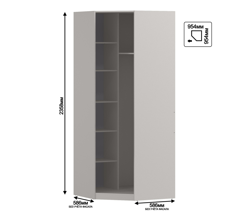 ГАРДЕРОБНЫЕ МАКС, Макс СБ-3578 Шкаф угловой Серый перламутровый