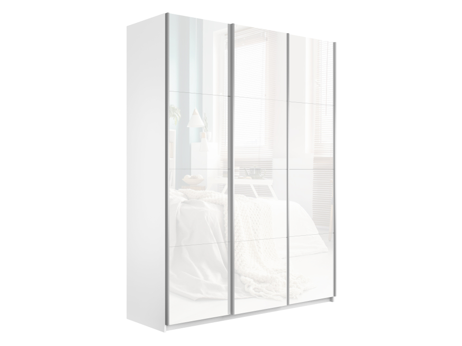 Шкафы-купе 3-х дверные, Шкаф-купе Прайм 3-х дверный Стекла белые/Доводчики 210х57х230