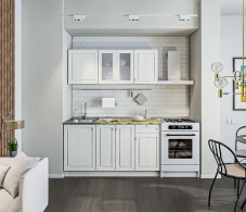 Кухонные гарнитуры, Кухонный гарнитур Катя-150 с витриной Авиньон/Ясень Золото/Мрамор золотой АркобаленоR5