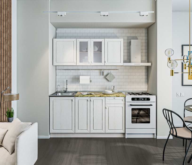 Кухонные гарнитуры, Кухонный гарнитур Катя-150 с витриной Авиньон/Ясень Золото/Мрамор золотой АркобаленоR5