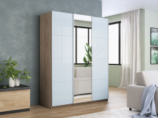Шкафы-купе 3-х дверные, Шкаф-купе Прайм 3-х дверный Стекла белые/Зеркало/Доводчики 210х57х230