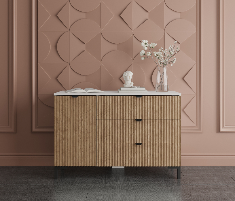 Комоды, Комод Тренд СБ-3446 3 ящика, 1 дверь Белый Альпийский/МДФ Джаз Акация светлая