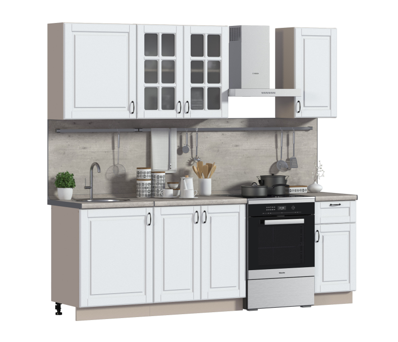 Кухонные гарнитуры, Регина24 Кухня Бежевый песок/МДФ Белоснежный/МетрополитанR5 (Комплект с мойкой)