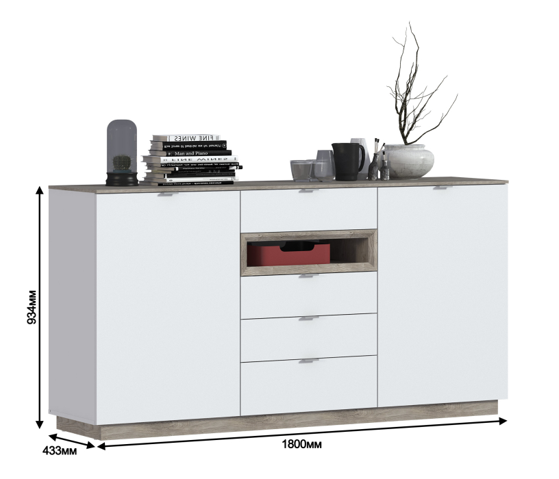 Комоды, Комод NAGOS СБ-3039 Белый Бриллиант,Дуб Риббек/Белый Бриллиант