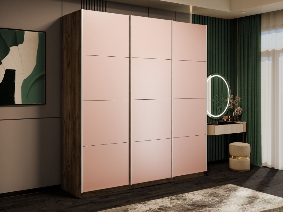 Шкафы-купе 3-х дверные, Шкаф-купе Прайм Широкий 3-х дверный Стекла пудра/Доводчики 240х57х230