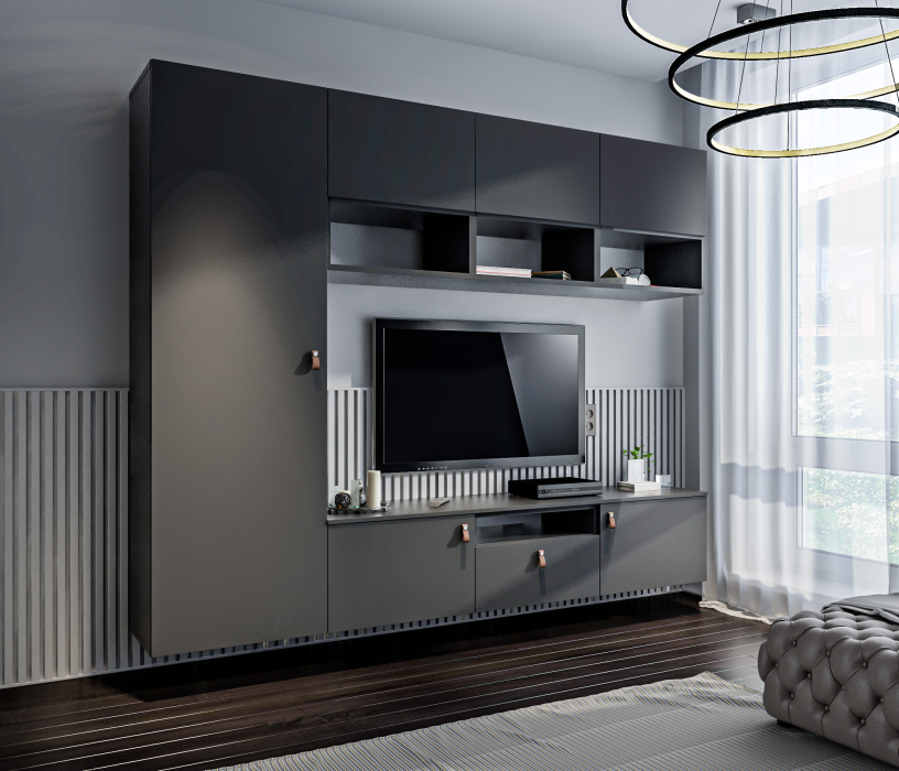 Стенки для гостиной, Гостиная (стенка) Тренд Диамант серый / ЛДСП Диамант серый