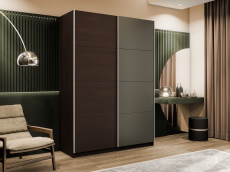 Шкафы-купе 2-х дверные, Шкаф-купе Прайм 2-х дверный ДСП/Стекло хаки/Доводчики 140х57х230