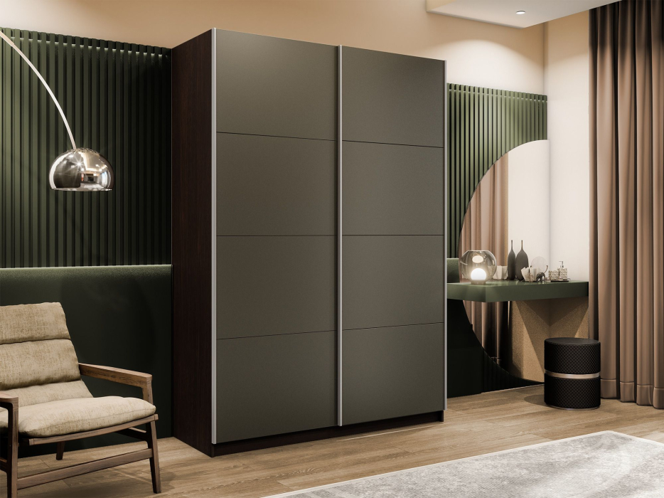 Шкафы-купе 2-х дверные, Шкаф-купе Прайм 2-х дверный Стекла хаки/Доводчики 120х57х230