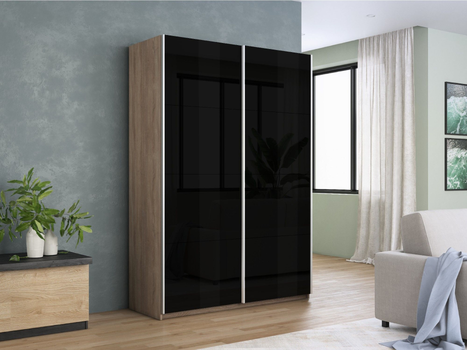 Шкафы-купе 2-х дверные, Шкаф-купе Прайм 2-х дверный Стекла черные/Доводчики 120х57х230
