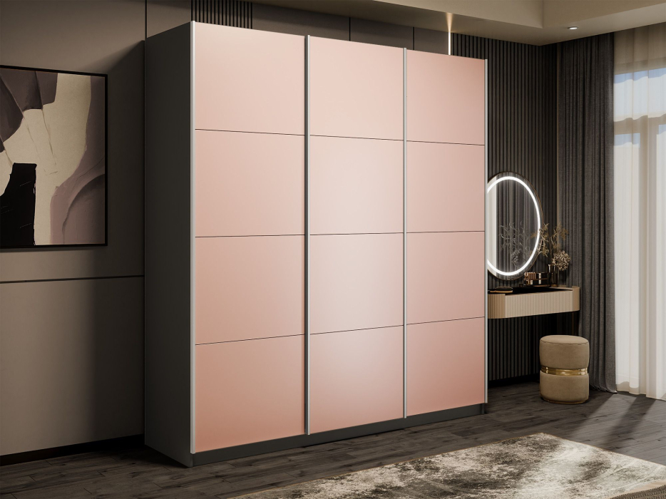 Шкафы-купе 3-х дверные, Шкаф-купе Прайм Широкий 3-х дверный Стекла пудра/Доводчики 240х57х230