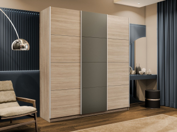 Шкаф-купе Эста 3-х дверный ДСП/Стекла хаки/Доводчик 240х66х240