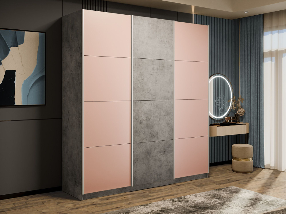 Шкафы-купе 3-х дверные, Шкаф-купе Прайм Широкий 3-х дверный Стекла пудра/ДСП/Доводчики 240х57х230