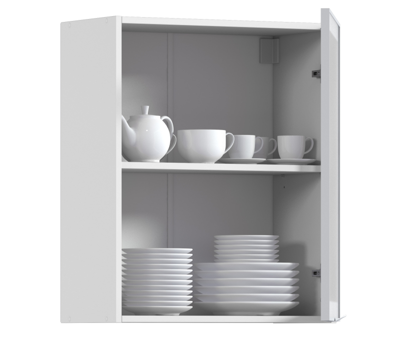 Навесные, Регина РП-60 Полка Белый/Витрина алюминий Белый глянец/стекло Сатин