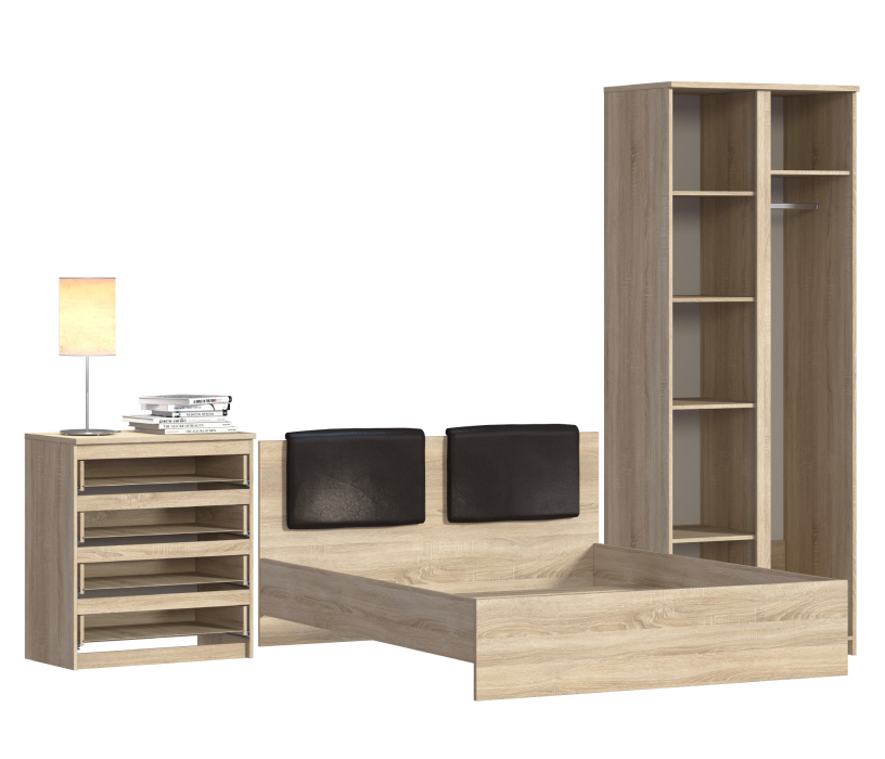 Спальные гарнитуры, Веста комплект для спальни (шкаф 2-х дв + кровать + комод) Дуб Сонома