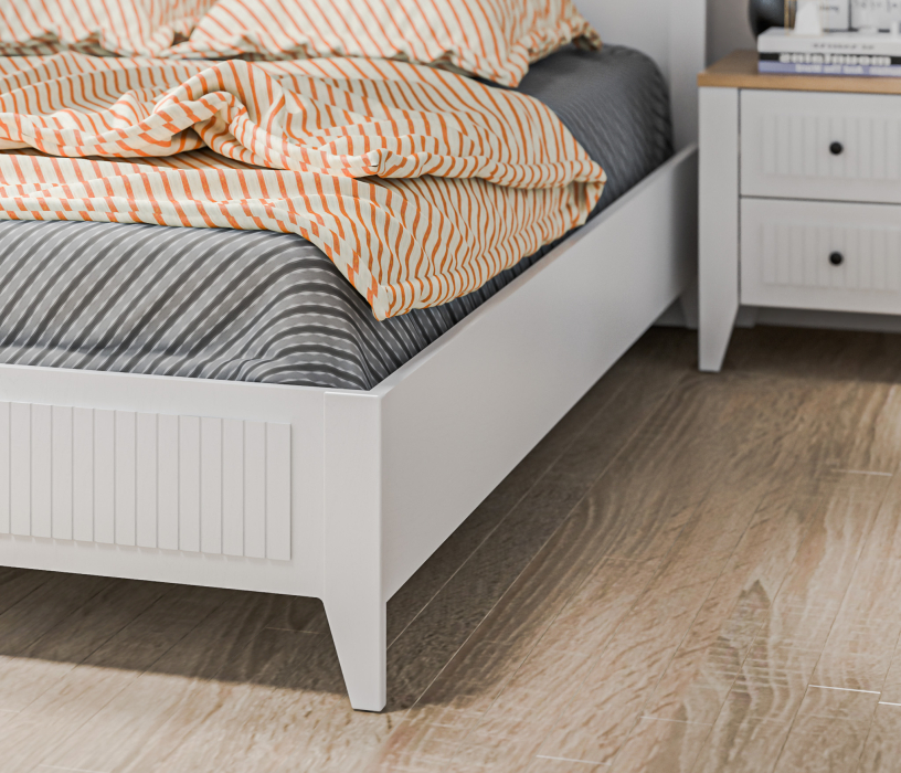 Спальные гарнитуры, Спальня Монтана с комодом Белый Альпийский,Дуб Гамильтон/МДФ Дуб Белый