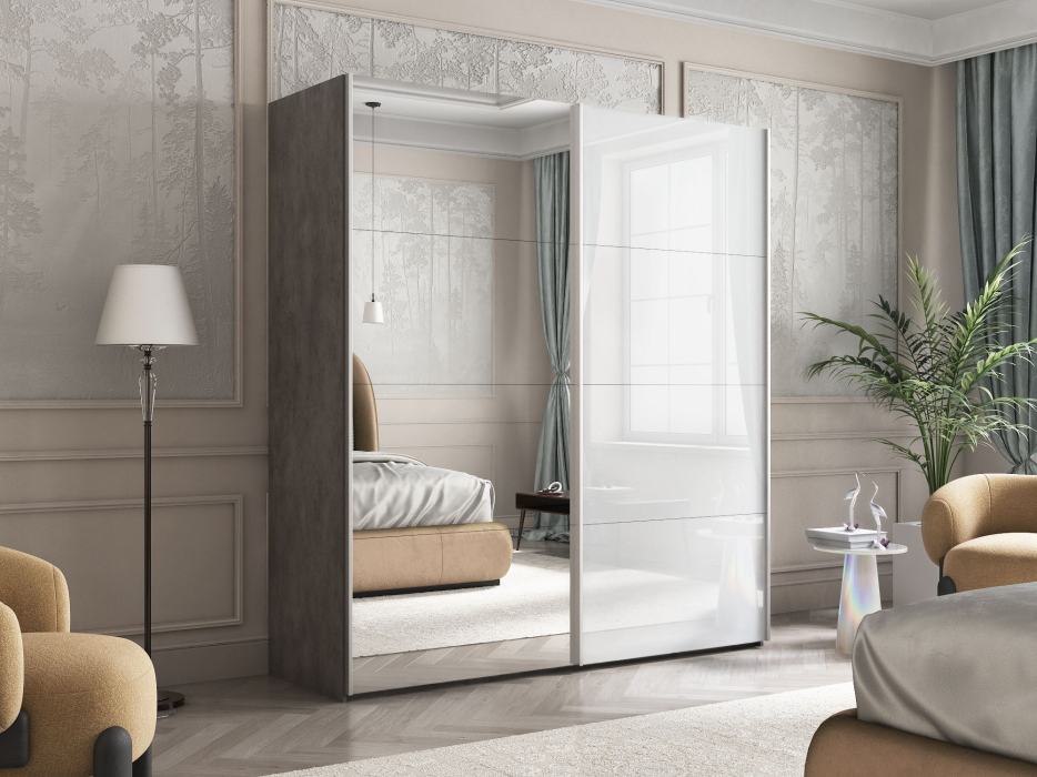 Шкафы-купе 2-х дверные, Шкаф Эста дуо Стекло белое/зеркало 2400 х 1800 х 660