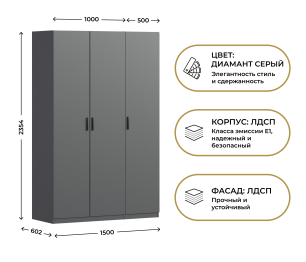 Шкаф трехдверный Макс 1500 мм, вариант №1 (ЛДСП)