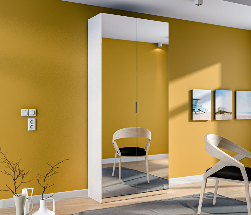 Шкафы распашные, Мальта СБ-3257 Шкаф 2 дверный Белый с зеркальным фасадом