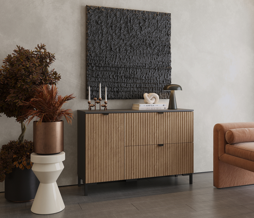 Комоды, Комод Тренд СБ-3447 2 ящика, 1 дверь Диамант серый/МДФ Джаз Акация светлая