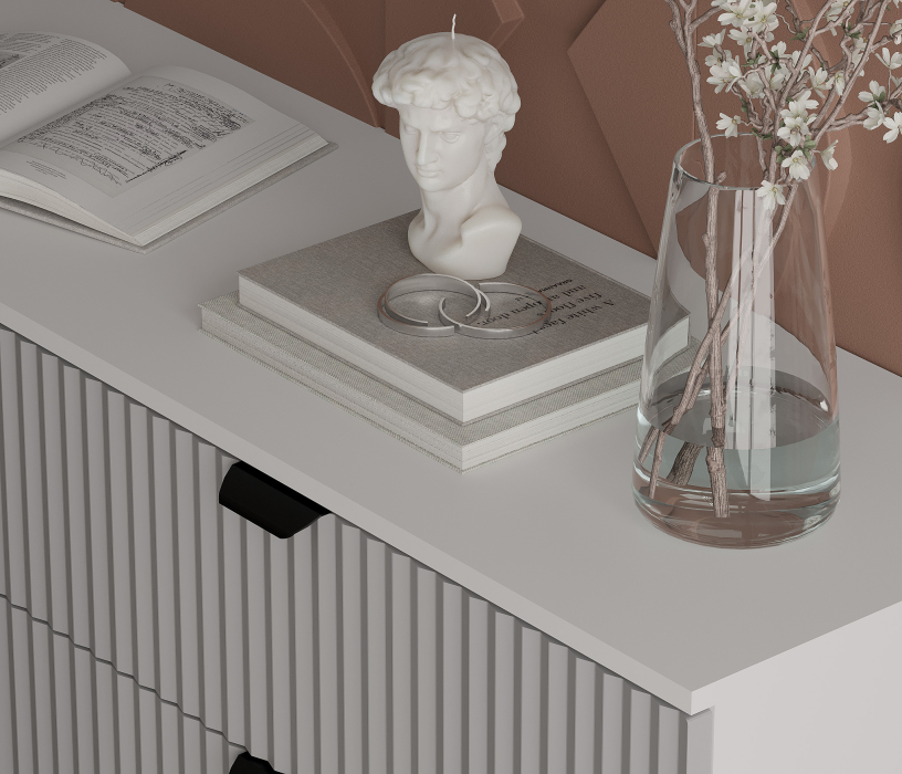 Комоды, Комод Тренд СБ-3446 3 ящика, 1 дверь Белый Альпийский/МДФ Джаз Серый